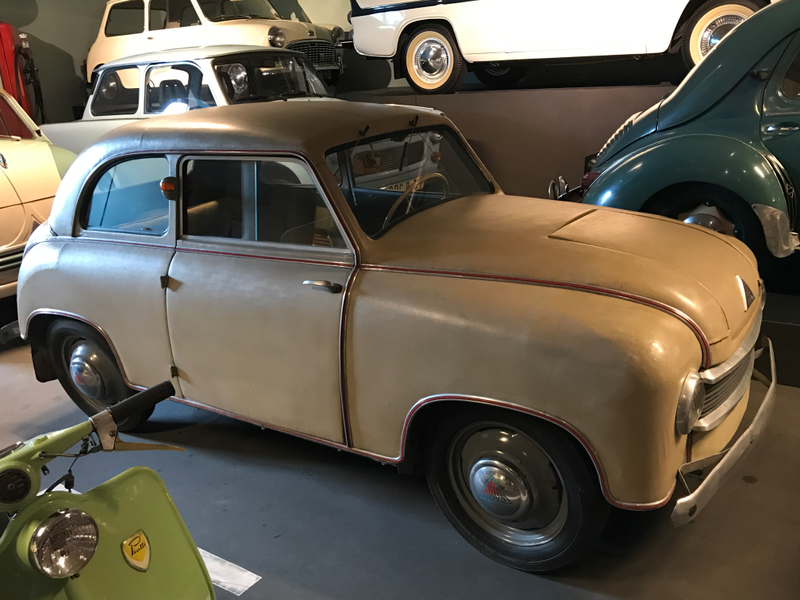 1951 Lloyd LP300. One of the first affordable postwar German cars, it’s body is plywood covered in a vinyl material called “leukoplastbomber.”